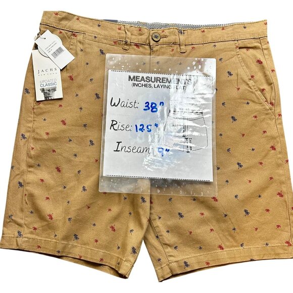 JACHS NY‎ Men's Bleeker Shorts Tan Stretch Palm Tree Print Resortwear Sz 34 - Picture 6 of 6